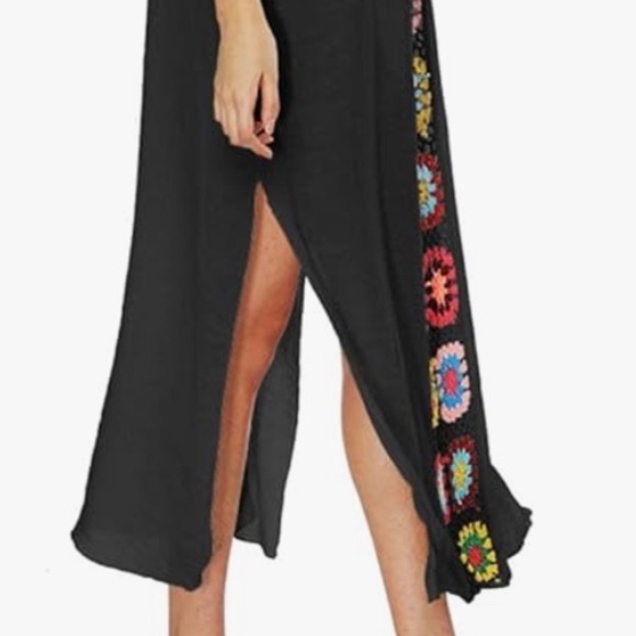 Bsubseach Floral Patchwork Deep V Neck Crochet Cover Up Short Sleeve Dress - Picture 6 of 16